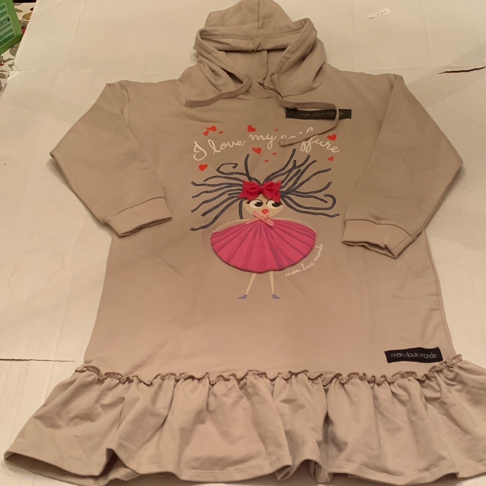 NWT so very cute Mon doux minds Casual Dress Girl with crazy hair - Tan size 10